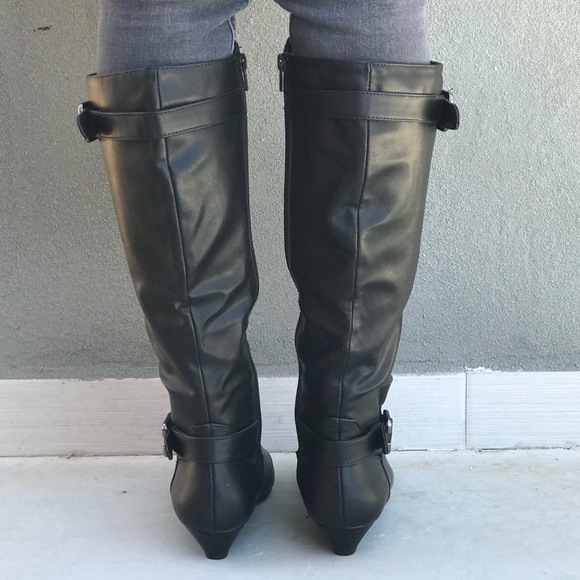 Black Demi Wedge Tall Boots - Picture 5 of 5